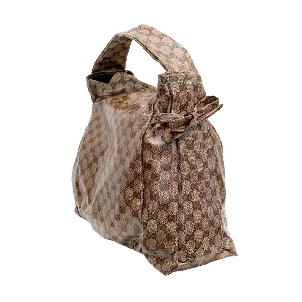 Authentic Gucci Monogram Crystal Canvas Hysteria Hobo Shoulder Bag Brown